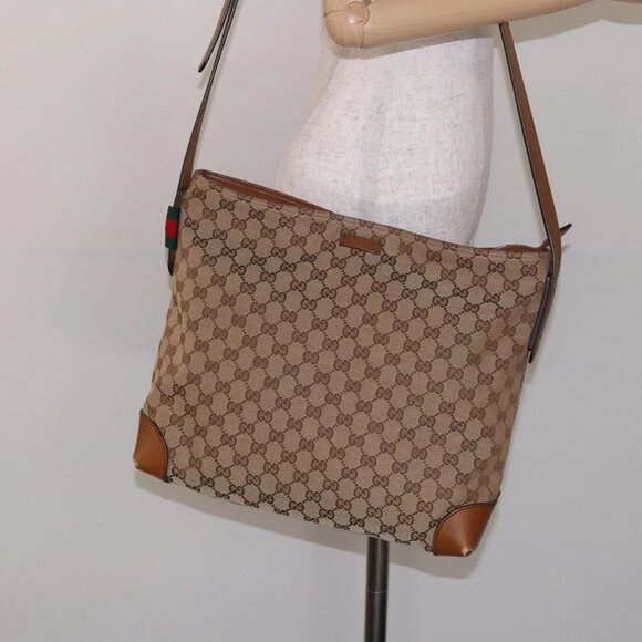 GUCCI GG Canvas Web Sherry Line Shoulder Bag Beige Silver 308930 Auth ep9380 - Picture 1 of 16